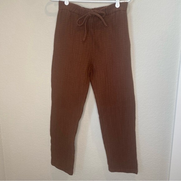 Zara Chocolate Brown Gauzy Cotton Slim Leg Drawstring Pants - Size M - EUC - Picture 1 of 5
